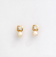 Pendientes de bebé oro 18K con circonita y perla