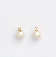 Pendientes bebé oro 18K con circonita y perla 5mm