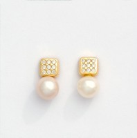 Pendientes oro 18K multicirconita y perla cultivada