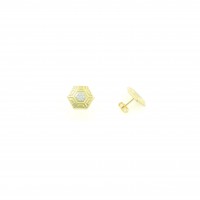 Pendientes oro amarillo 18K forma hexagonal con circonitas
