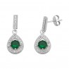 Pendientes plata de ley rodiados con dos cuerpos articulados y esmeralda