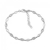 Pulsera plata de ley rodiada con circonitas articulada forma navette.