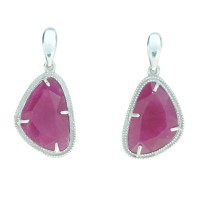 Pendientes dos cuerpos plata 925 mls piedra roja