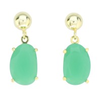 Pendientes dos cuerpos plata 925 mls chapados en oro piedra verde