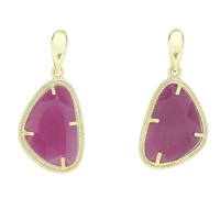 Pendientes dos cuerpos plata 925 mls chapados en oro piedra roja
