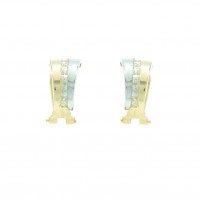 Pendientes oro bicolor 18K brillo y banda con circonitas