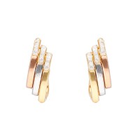 Pendientes oro 18 Ktes tricolor con circonitas en carril