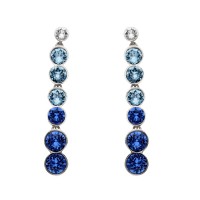 Pendientes riviere plata rodiada 1ª Ley con Swarovski aguamarina y zafiro