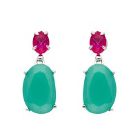 Pendientes plata rodiada 1ª Ley Swarovski fucsia y piedra natural