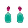 Pendientes plata rodiada 1ª Ley Swarovski fucsia y piedra verde natural