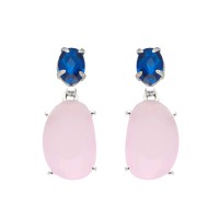Pendientes plata rodiada 1ª ley zafiro y piedra natural rosa