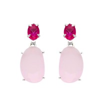 Pendientes plata rodiada 1ª Ley Swarovski fucsia y piedra natural rosa