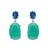 Pendientes plata rodiada 1ª ley swarovski zafiro y piedra natural rosa