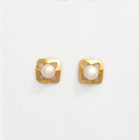 Pendientes oro 18K cuadrado con perla