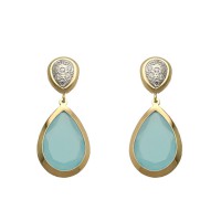 Pendientes oro amarillo 18K articulados swarovski azul