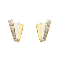 Pendientes señora oro 18 Ktes bicolor triple banda con circonitas