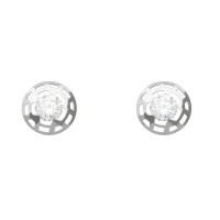 Pendientes redondos oro blanco 18K con greca y circonita
