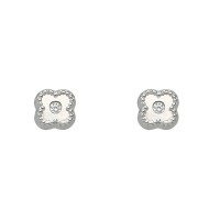 Pendientes trebol oro blanco 18K con circonita