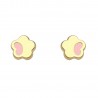 Pendientes oro amarillo 18K flor con esmalte rosa