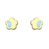 Pendientes oro amarillo 18K flor con esmalte azul