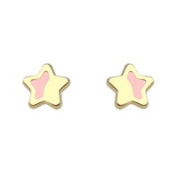 Pendientes oro amarillo 18K estrella con esmalte rosa
