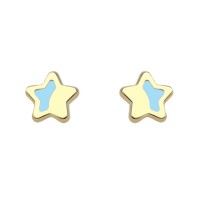 Pendientes oro amarillo 18K estrella con esmalte azul