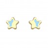 Pendientes oro amarillo 18K estrella con esmalte azul
