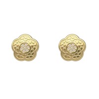 Pendientes oro amarillo 18K flor con circonitas