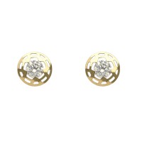 Pendientes redondos oro amarillo 18K con greca y circonita