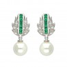 Pendientes plata rodiada 1ªLey con piedras color esmeralda y perla cultivada