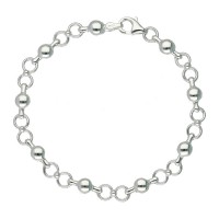 Pulsera plata de Ley con anillas y bolitas