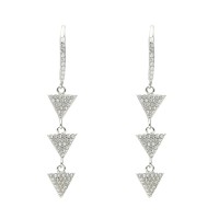 Pendientes largos plata rodiada 1ªLey triángulos con circonitas