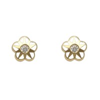 Pendientes flor con circonita oro amarillo 18Ktes