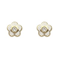 Pendients oro amarillo 18Ktes flor con adorno y circonita