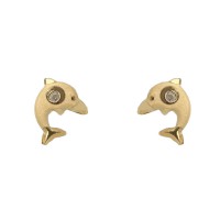Pendientes delfines oro amarillo 18Ktes con circonita