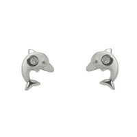 Pendientes delfines oro blanco 18Ktes con circonita