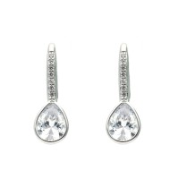 Pendientes plata rodiada con lagrima y banda de circonitas