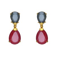 Pendientes articulados plata chapada con piedras de Swarovski gris y rojo