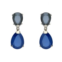 Pendientes articulados plata rodiada con piedras de Swarovski gris y azul