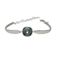 Pulsera plata semirígida con Swarovski gris oscuro