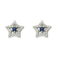 Pendientes plata 1ª Ley estrella con zafiro y circonitas