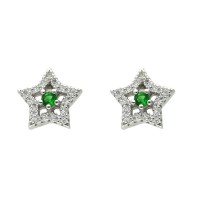 Pendientes plata 1ª Ley estrella con esmeralda y circonitas