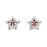 Pendientes plata 1ª Ley estrella con rubí y circonitas
