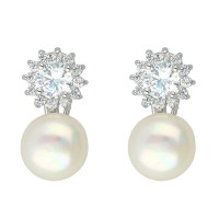 Pendientes plata 1ªLey con orla de circonitas y perla 