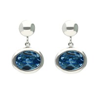 Pendientes plata articulados con bola y óvalo con Swarovski azul