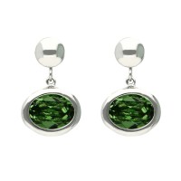 Pendientes plata articulados con bola y óvalo con Swarovski verde