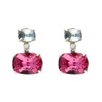 Pendientes plata articulados con cristales de Swarovski celeste y rosa