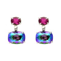 Pendientes plata articulados con cristales de Swarovski rosa y multicolor