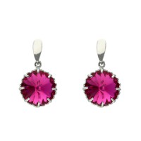 Pendientes plata articulados con cristales de Swarovski fucsia
