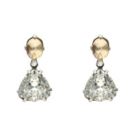 Pendientes articulados plata con Swarovski ámbar y blanco